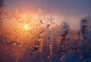 Art Photography Frosty window with drops and ice pattern at sunset, Sergiy Trofimov Photography, (40 x 26.7 cm)