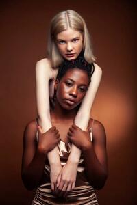 Art Photography two pretty girls african and caucasian, YunYulia, (26.7 x 40 cm)
