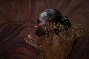 Art Photography Beauty Portrait of woman entwined in palm bark, Ralf Nau, (40 x 26.7 cm)