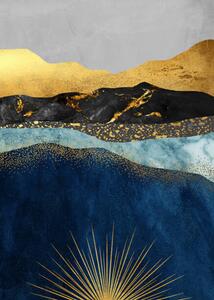 Illustration Golden abstract mountain peak art poster., Luzhi Li, (30 x 40 cm)