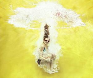 Art Photography Girl jumping into water on yellow background, Stanislaw Pytel, (40 x 35 cm)