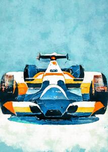 Art Poster Formula 1 blue yellow, Justyna Jaszke, (30 x 40 cm)