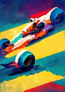 Art Poster Formula 1 yellow purple, Justyna Jaszke, (30 x 40 cm)