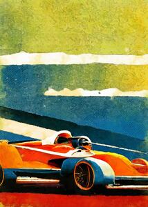 Art Poster Formula 1 orange blue, Justyna Jaszke, (30 x 40 cm)