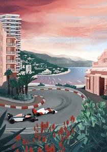 Art Poster Monaco Circuit, Goed Blauw, (26.7 x 40 cm)
