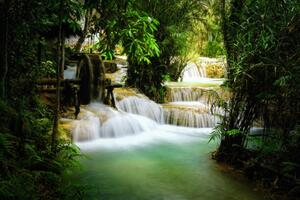 Photography Beautiful view of Deep forest waterfall landscape., Chanet Wichajutakul