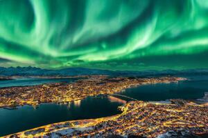 Photography Aurora Borealis dancing over Tromso Urban, Juan Maria Coy Vergara, (40 x 26.7 cm)