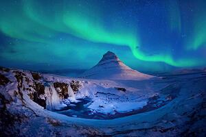 Art Photography Northern lights at Mount Kirkjufell, Iceland, FEBRUARY, (40 x 26.7 cm)