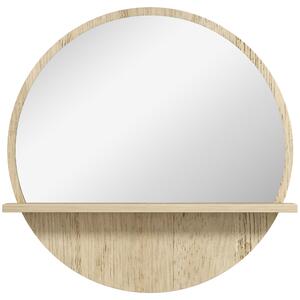 Kleankin Decorative Wall Mirror: 45cm Circular Bathroom Mirror with Storage Shelf, Wooden Frame, Natural Wood Effect Aosom UK