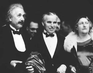 Art Photography Albert Einstein and his wife Elsa with Charlie Chaplin, Unknown photographer,, (40 x 30 cm)