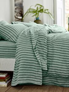 Pine Green Pembroke Stripe Linen Blend Flat Sheet | Super King | Piglet in Bed