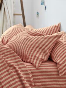 Sandstone Red Pembroke Stripe Linen Blend Pillowcases (Pair) | Super King | Piglet in Bed