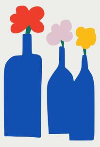Illustration Blue Bottle Vase, Little Dean, (30 x 40 cm)