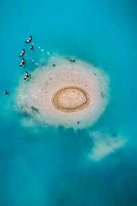 Art Photography Island in vibrant mine water, Germany, Abstract Aerial Art, (26.7 x 40 cm)