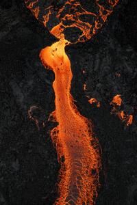 Photography Drone image looking down on a lava river, Iceland, Abstract Aerial Art