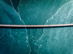Photography Driving on a bridge over deep blue water, HRAUN, (40 x 30 cm)