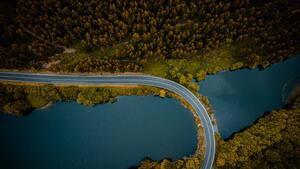 Art Photography WINDING MOUNTAIN ROAD WITH LAKE FROM, Gonsajo, (40 x 22.5 cm)