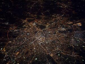 Photography Aerial view of Brussels at night, urbancow