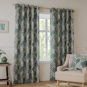 Wylder Nature Ophelia Floral Jacquard Ready Made Eyelet Blockout Curtains Thyme Mineral