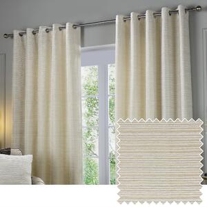 Paoletti Jupiter Chenille Jacquard Ready Made Eyelet Blockout Curtains Ivory Gold
