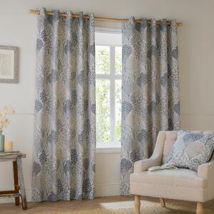 Wylder Nature Ophelia Floral Jacquard Ready Made Eyelet Blockout Curtains Wedgewood