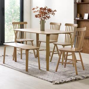 Kanata Oak Wooden Dining Table With 4 Soldotna Chairs And 1 Bench