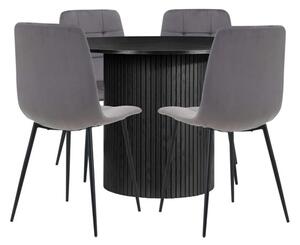 Avenel Fluted Wooden Dining Table Round In Black With 4 Chairs