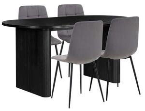 Avenel Fluted Wooden Dining Table Oval In Black With 4 Chairs