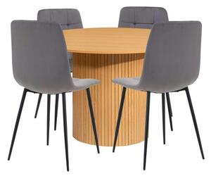 Avenel Fluted Wooden Dining Table Round In Oak With 4 Chairs