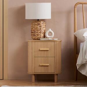 Avenel Fluted Wooden Bedside Cabinet With 2 Drawers In Oak