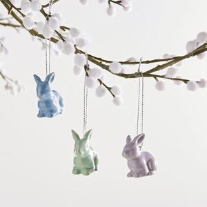 Set of 3 Mini Ceramic Bunnies Hanging Decs