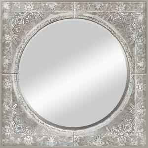 Antique Printed Square Wall Mirror Silver