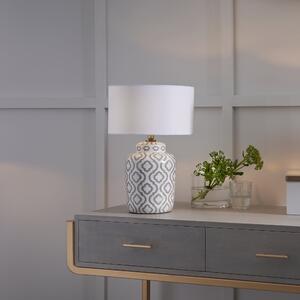 Celia Patterned Ceramic Table Lamp with Harry Cylinder Drum Shade Grey