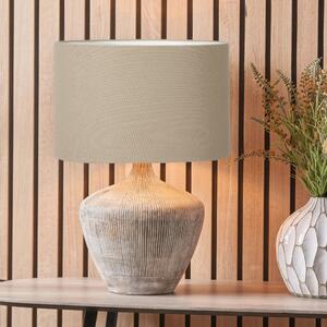 Manaia Textured Wood Table Lamp with Henry Handloom Cylinder Shade Natural