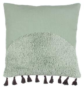 Furn. Radian Semi Circle Tufted Cotton Tasselled 45cm x 45cm Filled Cushion Eucalyptus