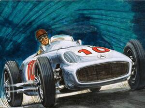 Photography Juan Manuel Fangio driving a Mercedes-Benz, English School