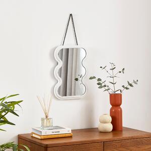 Ribbed Wavy Dressing Table Wall Mirror White
