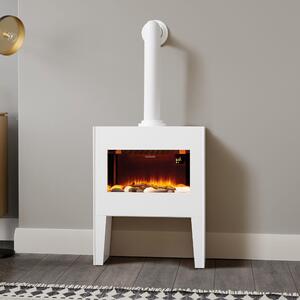 1.8KW Log Effect Fireplace with Chimney White