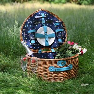 Mini Confetti Heart Shape Picnic Basket with Picnicware Blue