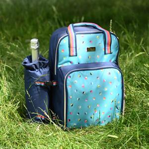 Mini Confetti Backpack with Picnicware & Bottle Cooler Navy Blue/Pink/Grey