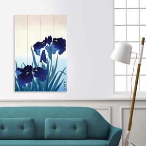 Iris Flowers Wooden Wall Art Blue