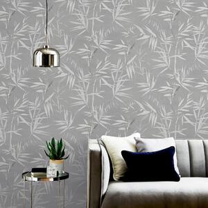 Bamboo Leaves Grey Wallpaper Grey