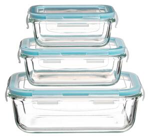 Set of 3 Clip Top Rectangular Glass Boxes Clear