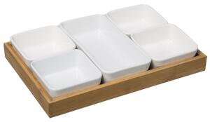 Bamboo & Ceramic 7 Piece Appetiser Board Set Brown/White