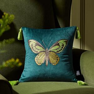 Embroidered Butterfly Cushion Emerald