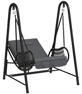 Outsunny Rattan Swing Chair, Outdoor Garden Hanging Swing Seat with Stand and Seat Cushion, Porch Hanging Chair for Balcony, Garden, Deck, Dark Grey