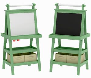 AIYAPLAY 3 in 1 Kids Art Easel, Double-Sided Magnetic Whiteboard and Chalkboard with Paper Roll, Storage Baskets, Painting Easel for Kids, Green Aosom UK