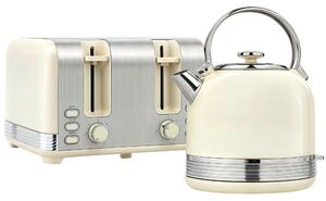 HOMCOM Polished Metal Kettle and Toaster Set - Cream