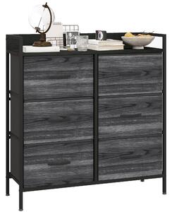 HOMCOM Rustic Chest of Six Fabric Drawers - Black