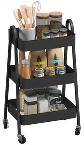 HOMCOM 3-Tier Storage Trolley on Wheels - Black